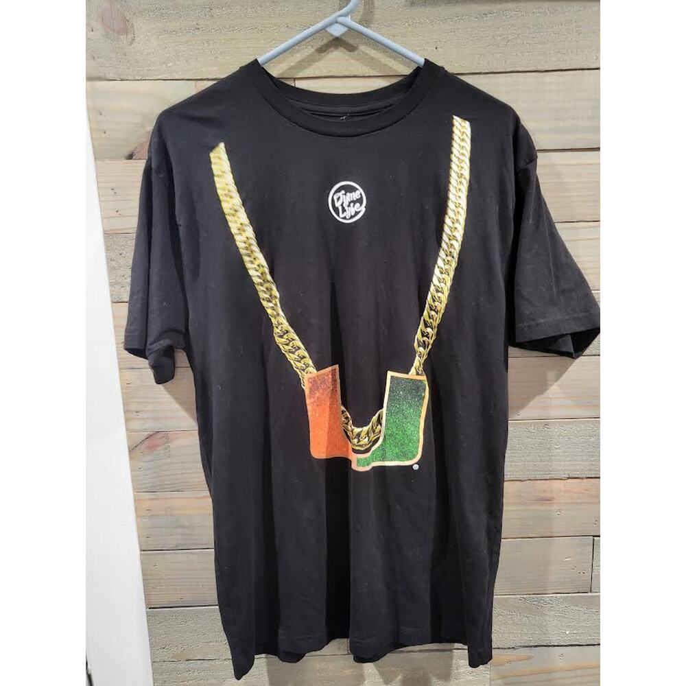 Dyme Lyfe University Of Miami Turnover Chain Design LARGE Black T-Shirt